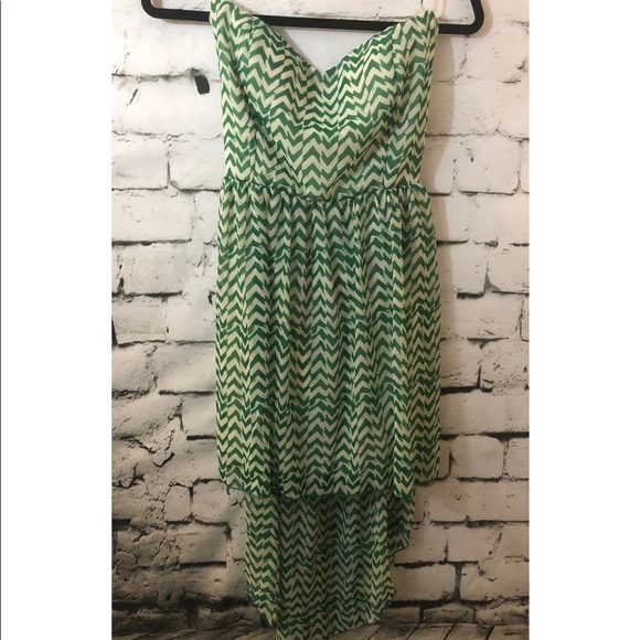 Windsor | Green/White Chevron High Low Dress - Picture 2 of 5
